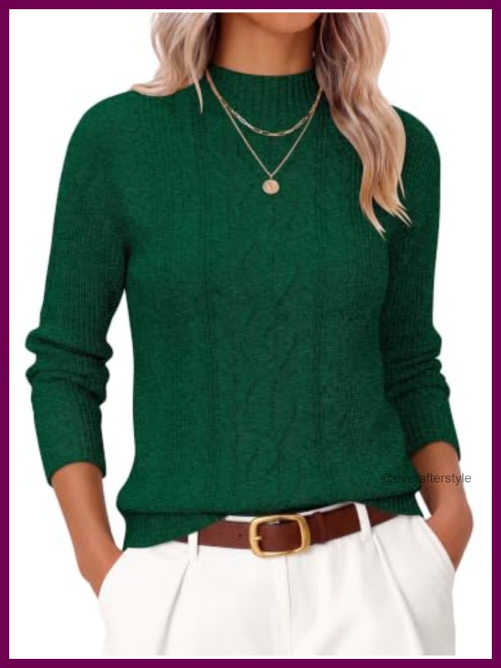 Womens Cable Knit Mock Neck Long Sleeve Pullover Sweater Cozy Fall Winter
